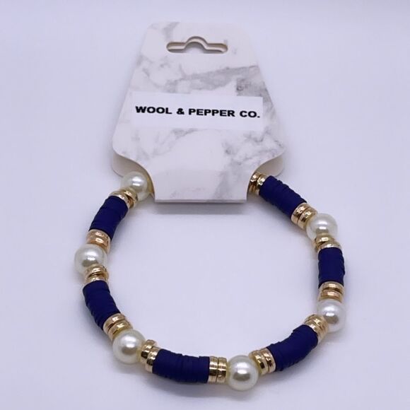 NWT Wool + Pepper Co. Indigo & Gold Bracelet - Picture 1 of 6